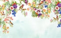 Colorful flower and bird mural wallpaper | Colorful flowers paired with lively birds - Carving wallpaper