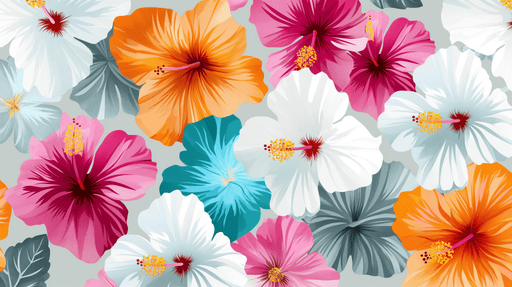 Colorful Fusang Flower Wallpaper Mural | Tropical Flowers - Carving wallpaper