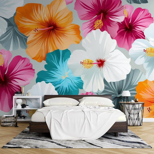 Colorful Fusang Flower Wallpaper Mural | Tropical Flowers - Carving wallpaper