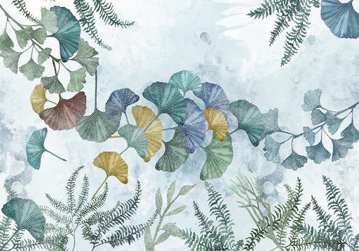 Colorful Ginkgo Leaf Mural | Watercolor Plant Wallpaper - Carving wallpaper