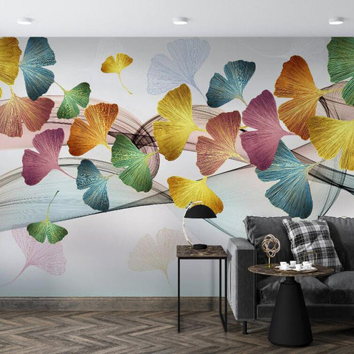 Colorful Ginkgo Wallpaper Mural | Fluttering Leaves Show Vitality - Carving wallpaper