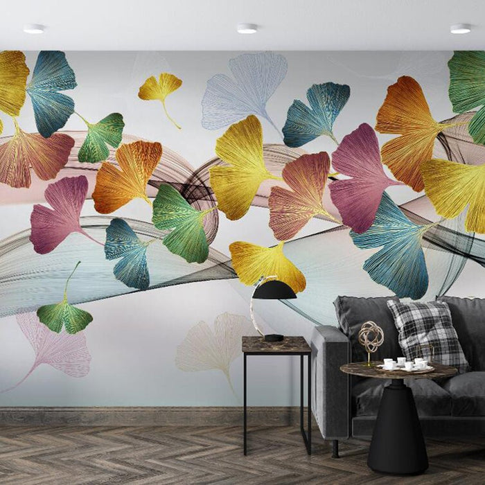 Colorful Ginkgo Wallpaper Mural | Fluttering Leaves Show Vitality - Carving wallpaper