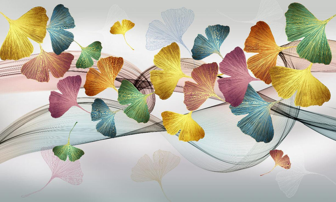 Colorful Ginkgo Wallpaper Mural | Fluttering Leaves Show Vitality - Carving wallpaper