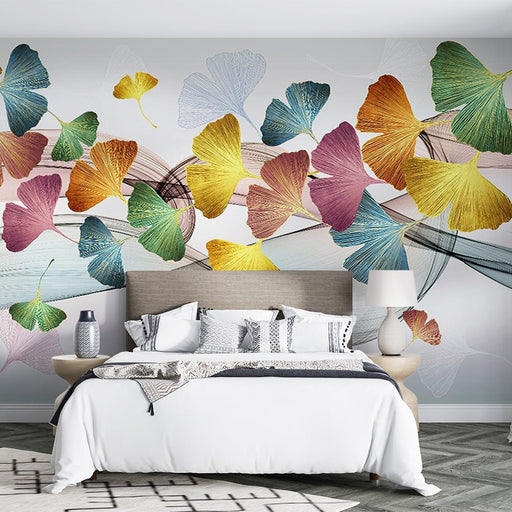 Colorful Ginkgo Wallpaper Mural | Fluttering Leaves Show Vitality - Carving wallpaper
