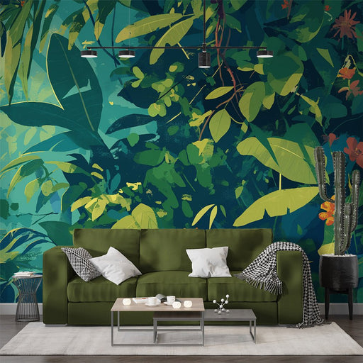 Colorful Jungle Wallpaper Mural | Tropical Plants - Carving wallpaper