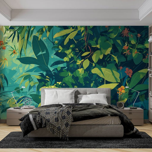 Colorful Jungle Wallpaper Mural | Tropical Plants - Carving wallpaper