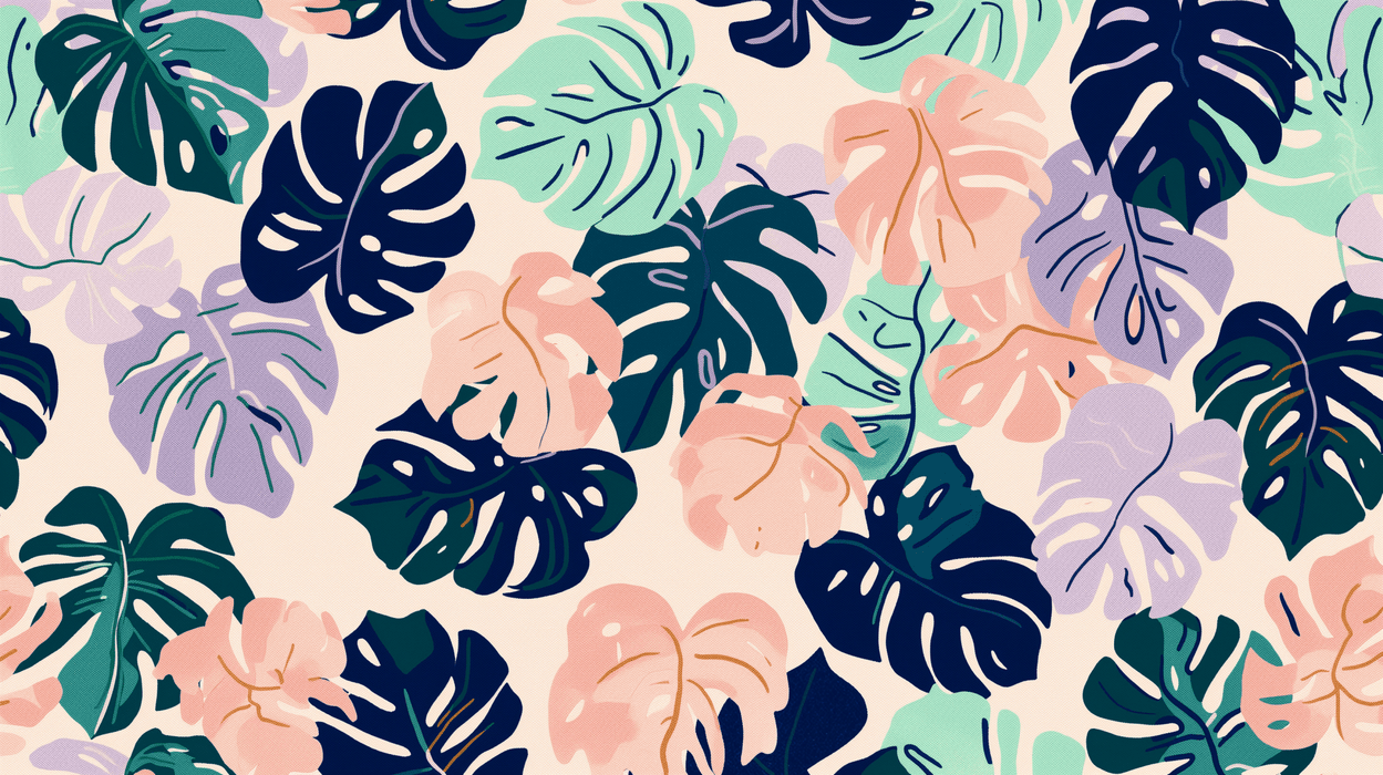 Colorful Leaf Wallpaper Mural | Deep Green, Light Green, Pink Purple - Carving wallpaper
