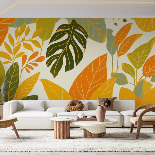 Colorful Leaf Wallpaper Mural | Tropical Plants - Carving wallpaper