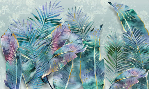 Colorful Palm Leaf Wallpaper | Colorful Tropical Leaf Mural - Carving wallpaper