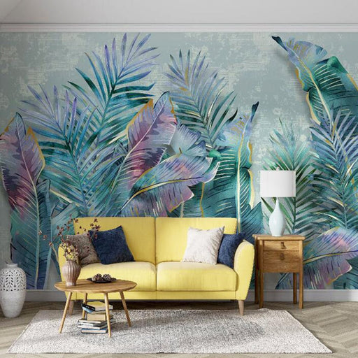 Colorful Palm Leaf Wallpaper | Colorful Tropical Leaf Mural - Carving wallpaper