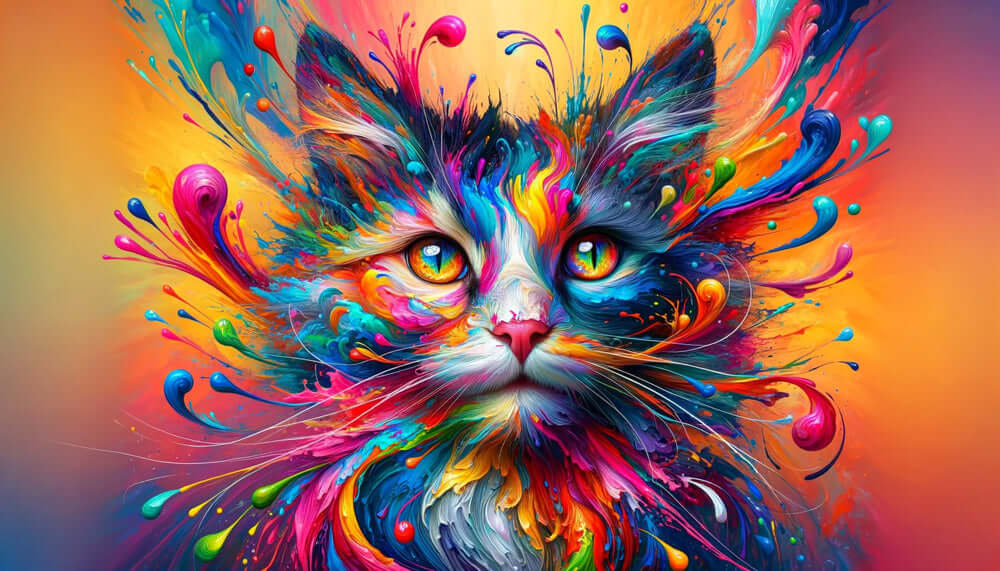 Colorful cat wallpaper mural featuring a vibrant, artistic depiction of a cat with splashes of color and dynamic energy.