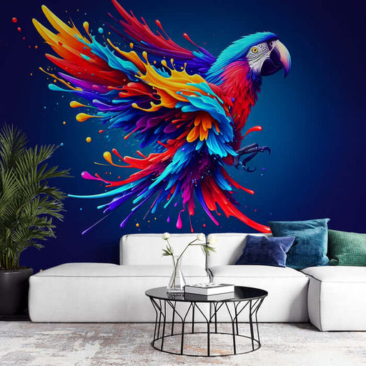 Colorful splashed ink parrot wallpaper mural | Living room bedroom art decoration wall