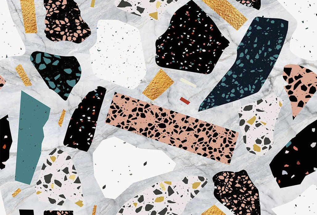Colorful terrazzo wallpaper mural | trendy collage style wallpaper
