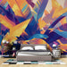 Colorful tropical leaf wallpaper as a decorative mural in a modern bedroom with vibrant colors.