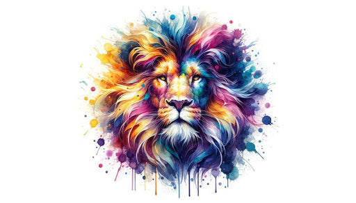 Colorful watercolor lion wallpaper mural | Artistic animals - Carving wallpaper
