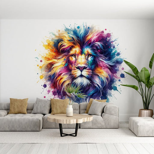 Colorful watercolor lion wallpaper mural | Artistic animals - Carving wallpaper