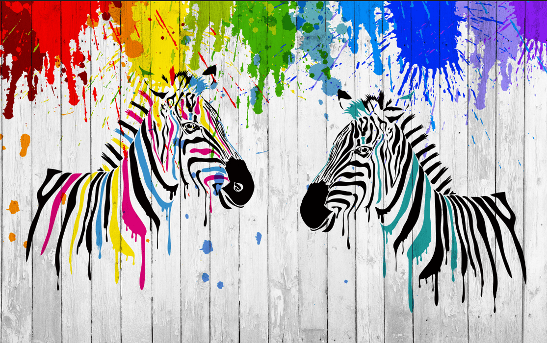 Colorful Zebra Mural Wallpaper | Filled with a lively artistic atmosphere - Carving wallpaper
