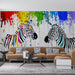 Colorful Zebra Mural Wallpaper | Filled with a lively artistic atmosphere - Carving wallpaper