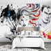 Comic Hero Ink Wallpaper Mural | Black, White, Gray and Dazzling Colors Blend - DC Comics Heroes Ink-Wash mural featuring Batman, Wonder Woman, Superman in vivid color splashes