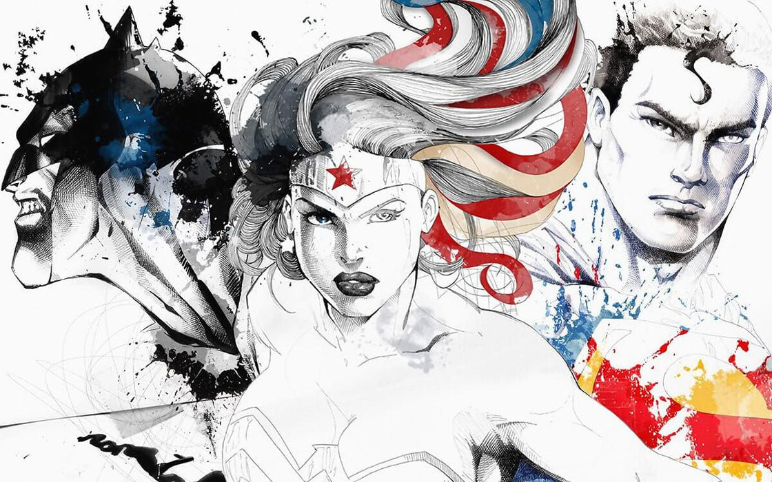 Comic Hero Ink Wallpaper Mural | Black, White, Gray and Dazzling Colors Blend