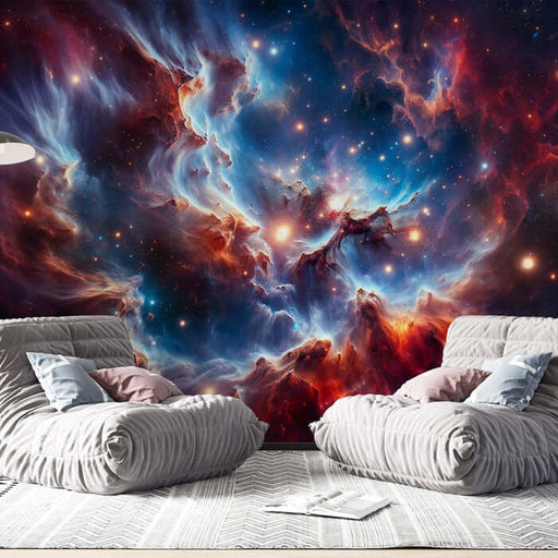 Cosmic Elegance Nebula Wall Mural | Sci-Fi Themed Wallpaper for Living Room & Bedroom - cosmic nebula wall mural with vibrant stars for sci-fi living room decor