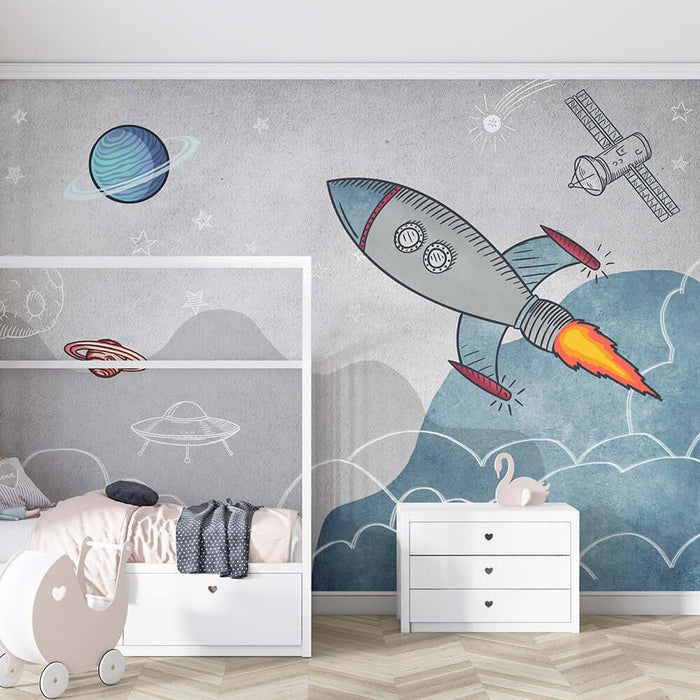 Cosmic Fantasy Wallpaper Mural: Whimsical Space Adventure for Kids' Rooms & Living Spaces