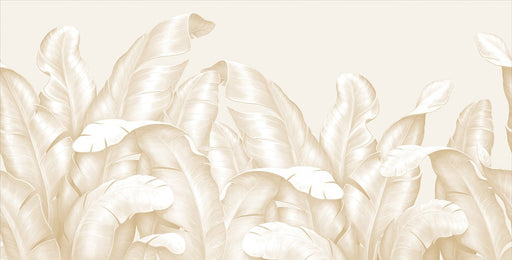 Cream colored banana leaf wallpaper mural | Wabi sabi style bedroom living room wall decoration - Carving wallpaper
