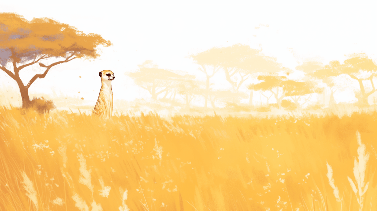 Cute and playful mongoose wallpaper mural | Warm toned grassland scenery - Carving wallpaper