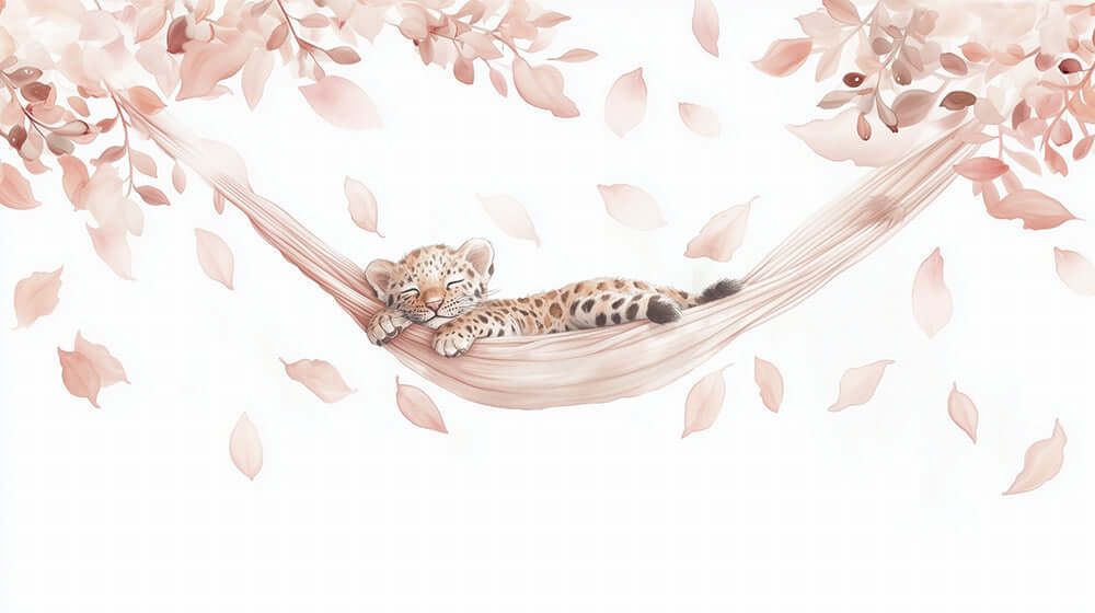 Cute leopard hammock wallpaper mural | Children's room bedroom healing decorative wall