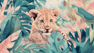 Cute Lion Green Plant Wallpaper Mural | Children's Room Bedroom Healing Decorative Wall