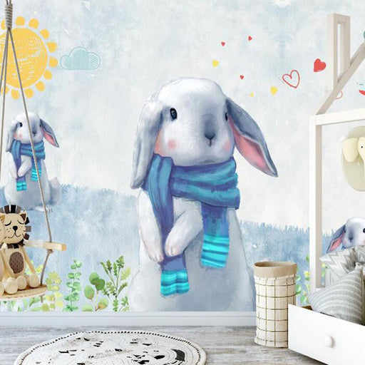 Cute Rabbit Wallpaper Mural | Cute Pet Children's Mural - Carving wallpaper