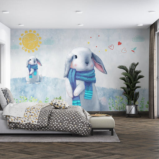 Cute Rabbit Wallpaper Mural | Cute Pet Children's Mural - Carving wallpaper