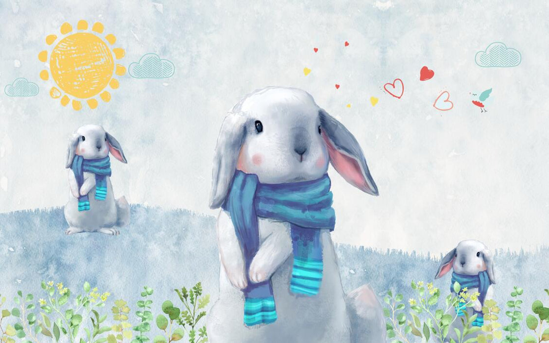 Cute Rabbit Wallpaper Mural | Cute Pet Children's Mural - Carving wallpaper