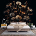 Dandelion Wallpaper | Living Room and Bedroom Decorative Murals - dark gilded dandelion on black background for living room and bedroom wall decor
