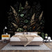 Dark floral wallpaper mural | Black background - Carving wallpaper