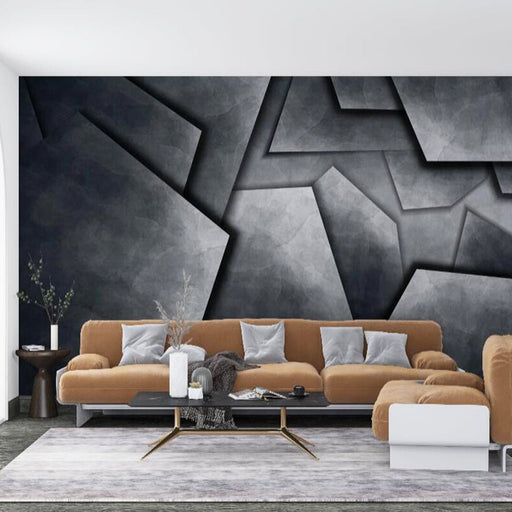 Dark gray geometric wallpaper mural | 3D geometric block surface - Carving wallpaper