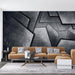 Dark gray geometric wallpaper mural | 3D geometric block surface - Carving wallpaper