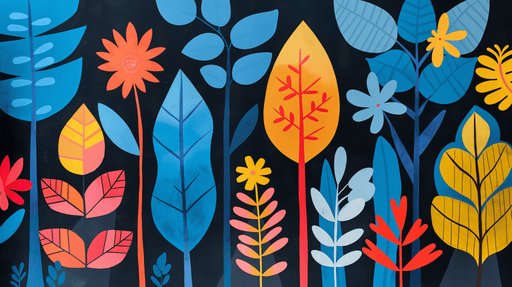 Dark Night Flower and Plant Wallpaper Mural | Colorful Geometric Plants - Carving wallpaper