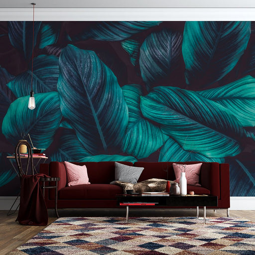 Dark tropical leaf wallpaper mural | Personalized decoration in living room and bedroom - Carving wallpaper