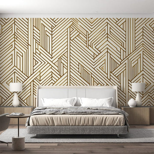 Decorative art wallpaper mural | Golden geometric shapes on cream background - Carving wallpaper