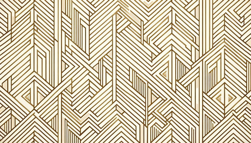Decorative art wallpaper mural | Golden geometric shapes on cream background - Carving wallpaper