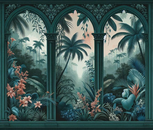 Decorative Arts Wallpaper Mural | Tropical Arches of Palm Trees and Leaves - Carving wallpaper
