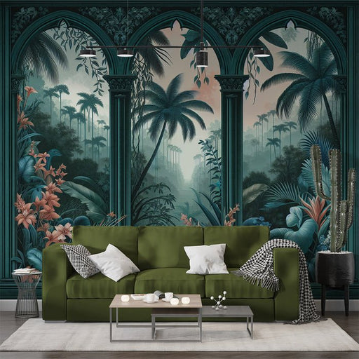 Decorative Arts Wallpaper Mural | Tropical Arches of Palm Trees and Leaves - Carving wallpaper