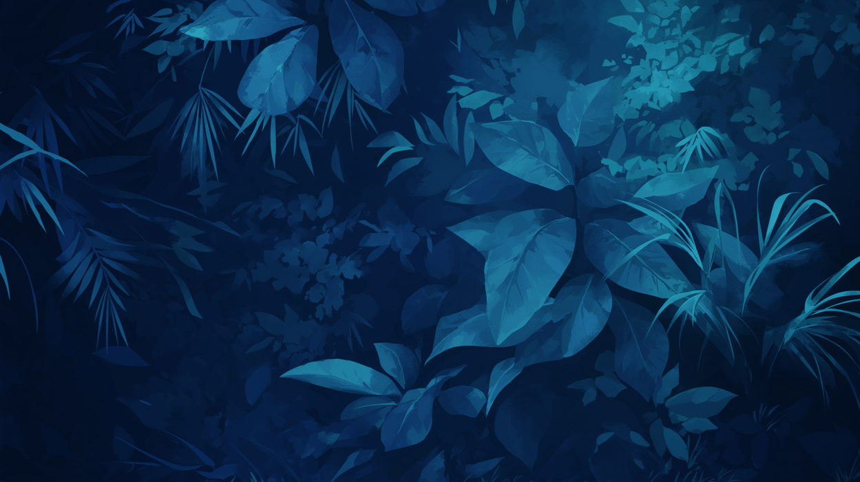 Deep Blue Plant Wallpaper Mural | Quiet Leaves - Carving wallpaper