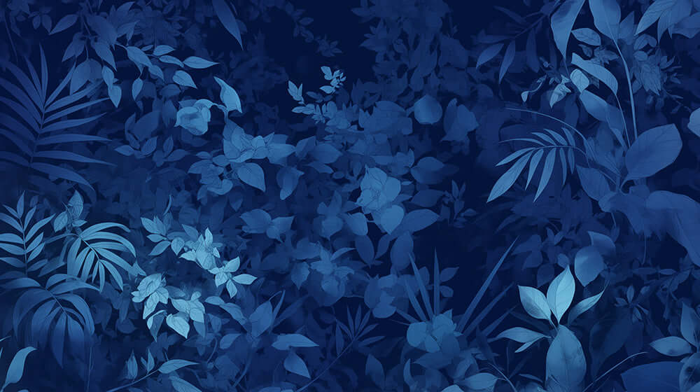 Deep Blue Tropical Plant Wallpaper Mural | Living Room and Bedroom Decoration - deep blue tropical plants with dark elements for a mysterious high-end living room or peaceful bedroom atmosphere