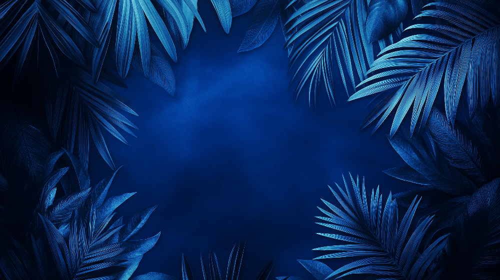 Deep blue tropical plant wallpaper mural | Rainforest leaves - Carving wallpaper