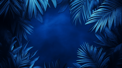 Deep blue tropical plant wallpaper mural | Rainforest leaves - Carving wallpaper