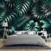 Deep green broad - leaved wallpaper mural | Palm leaves - Carving wallpaper
