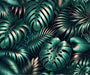 Deep green broad - leaved wallpaper mural | Palm leaves - Carving wallpaper
