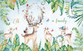 Deer herd mural wallpaper | Watercolor deer and green plant children's wallpaper - Carving wallpaper